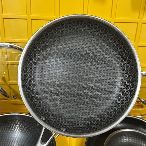 HEXCLAD 7 Piece Nonstick Stainless Steel Frying Pan Set 8 10 12" Lids Wok M $600 - Picture 7 of 10